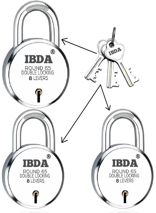IBDA 3 Lock with Same Key | Double Locking | Steel Body | Common Key Padlock | Lock for Home, Shutter, gate, Door, kadi, Channel, Chain, Shop, Outdoor, Indoor | Same Key Lock Set of 3 with 3 Keys | - Image 1